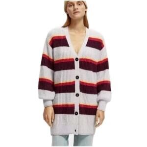 Scotch & Soda Cardigan Sweater Women's Size M Lavender Striped NWT Wool Blend